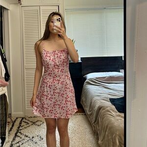 ASOS mini cami dress with ruching in pink summer floral